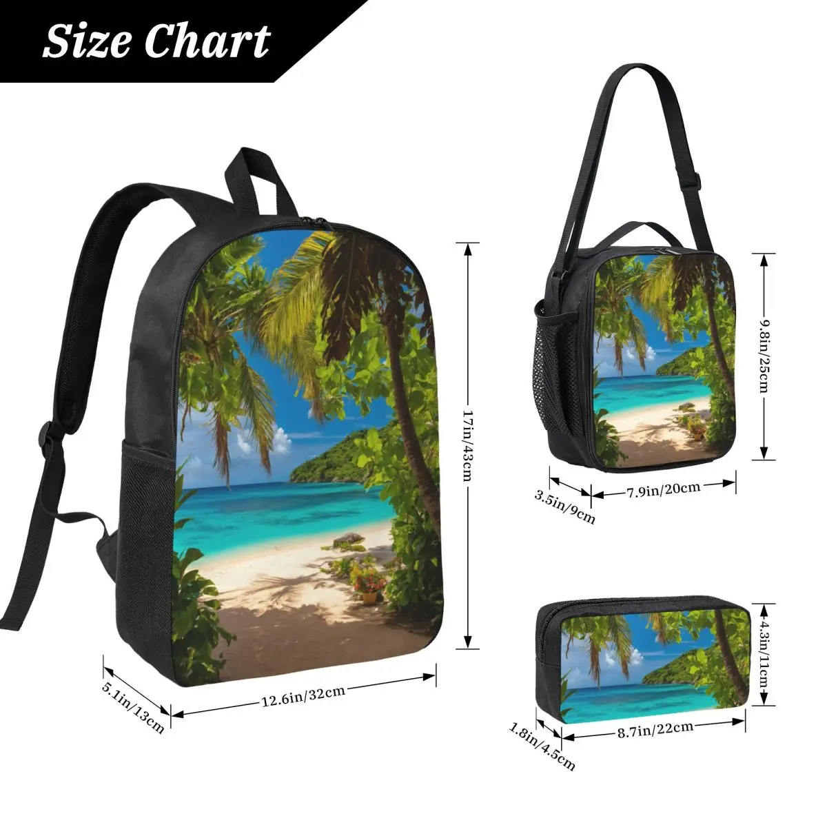 Coconut Grove Beach Backpack Boys Girls BookBag School Bag Computer Shoulder Bags 3ps Insulated Lunch Bag Pencil Case