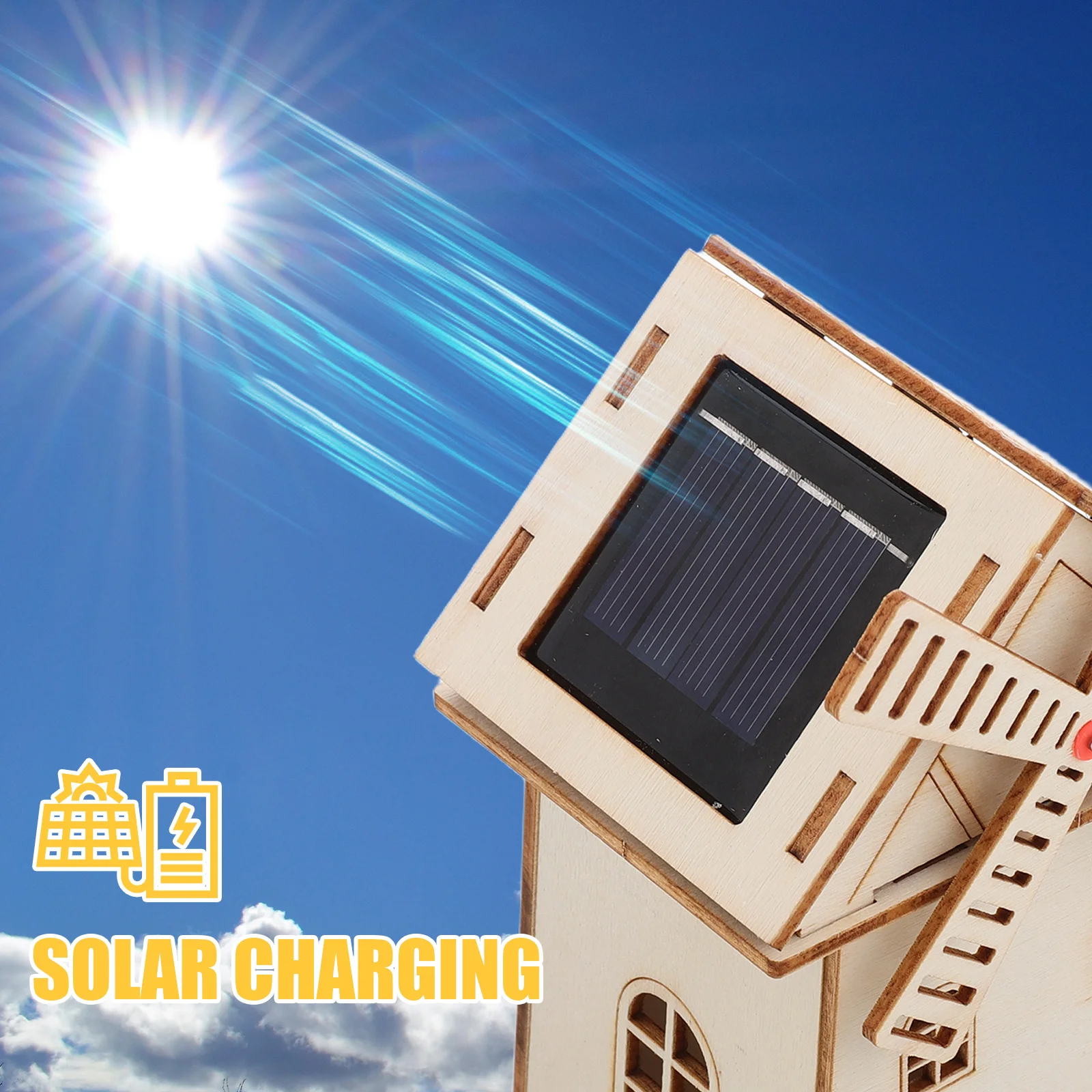 DIY 太陽光発電木製風車プロップ未完成の家科学実験教育組み立てキット科学太陽風車