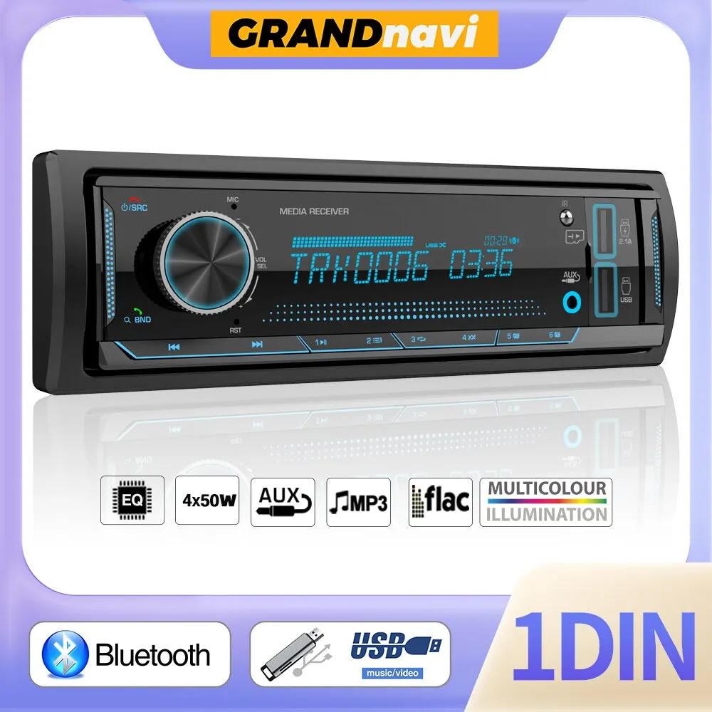 Grandnavi 1 Din MP3 Radio samochodowe Audio Stereo FM Aux Odbiornik wejściowy SD TF USB 12V In-dash Bluetooth Multimedialny radioodtwarzacz