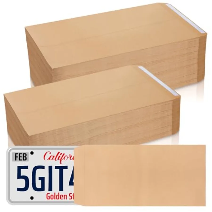 

200 шт. конвертов для номерных знаков 13 x 6,5 дюймов, коричневые крафт-конверты для фотографий номерных знаков, деловых документов, приглашений