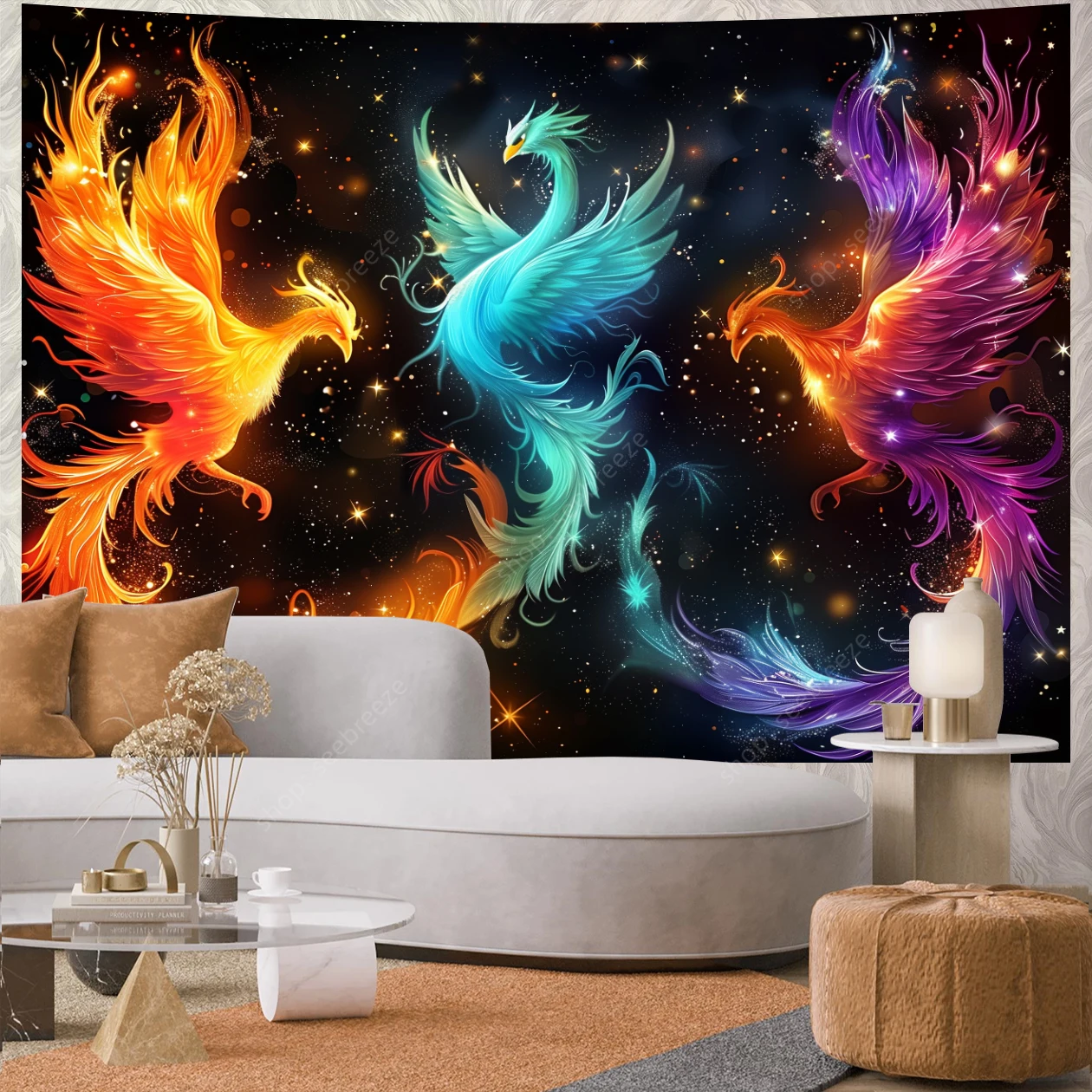 

Trippy Anime Tapestry Wall Hanging Psychedelic Colorful Burning Phoenix Tapestry for Hippie Room Decor Aesthetic Home Wall Cloth