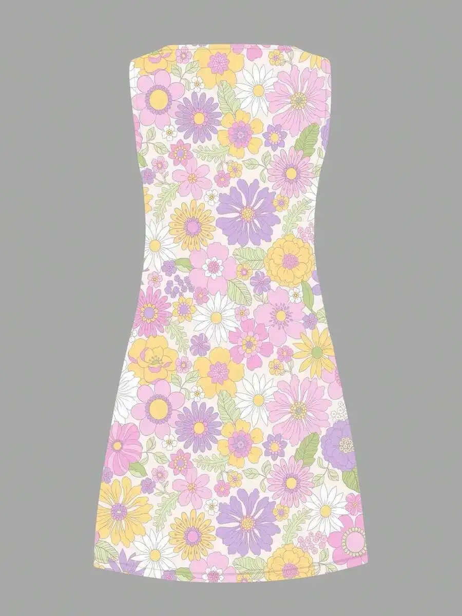 

Floral Print Sleeveless A-Line Dress Round Neck Casual Leisure Wear