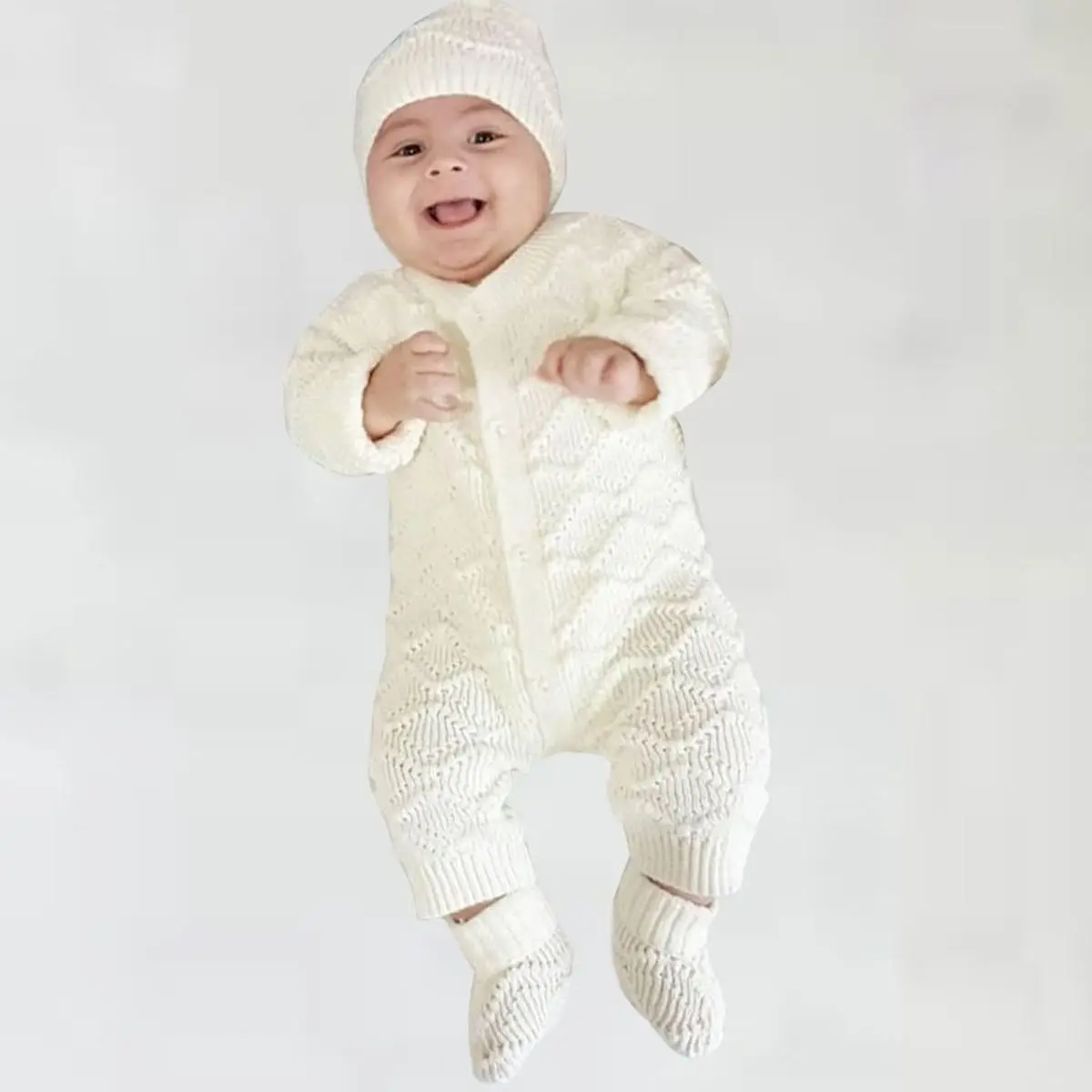 Knitwear booties baby jumpsuit suit-cream