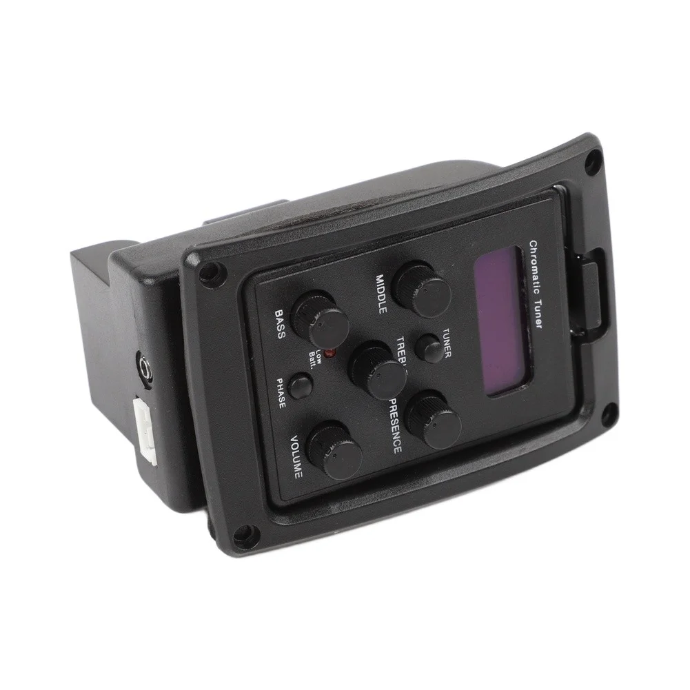 EQ4T Acoustic Guitar Preamp Pickup Equalizer with Four Band Controls and Built In Chromatic Tuner for Easy Use