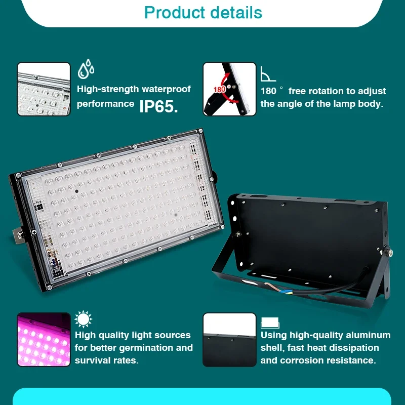 Impermeável LED Grow Light para Plantas de Interior, Full Spectrum Veg e Bloom Switch, IP65 Floodlight, Plant Growing, 50W, 100W, AC 220V