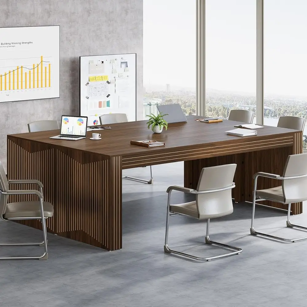 

Стол для встреч длиной 6,5 футов орехового коричневого цвета, сверхпрочные ножки 78,74 x 27,5, идеально подходит для настольных или офисных конференций (2 предмета)