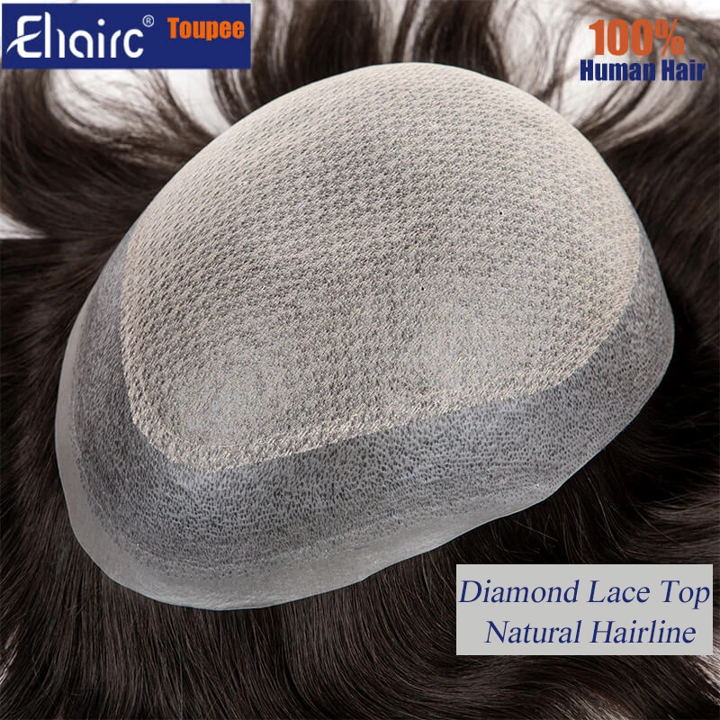 Men's capillary prothesis Natural Hairline Silk Lace with Injected PU Male Hair Prosthesis Toupee Men 100% Human Hair