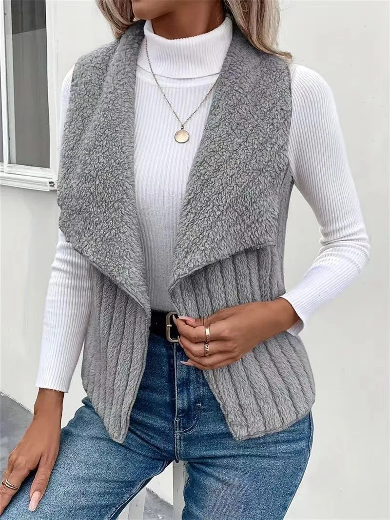 Autumn and Winter Women's Vest Plush Warm Sleeveless Jacket Fashion Pit Cardigan Top Simple Casual Versatile Coat