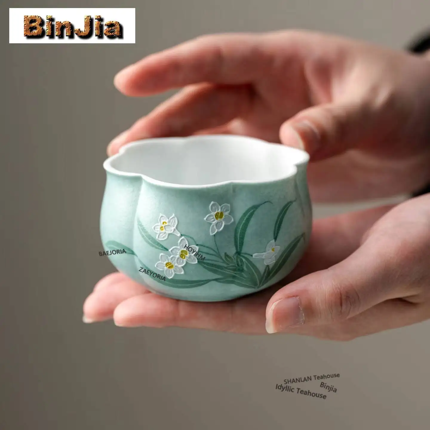 150ml Hand-painted Daffodil Teacup Elegant Tea Bowl Tea Pair Tea-tasting Smelling Cup Jianzhan Master Cups Household Cafes