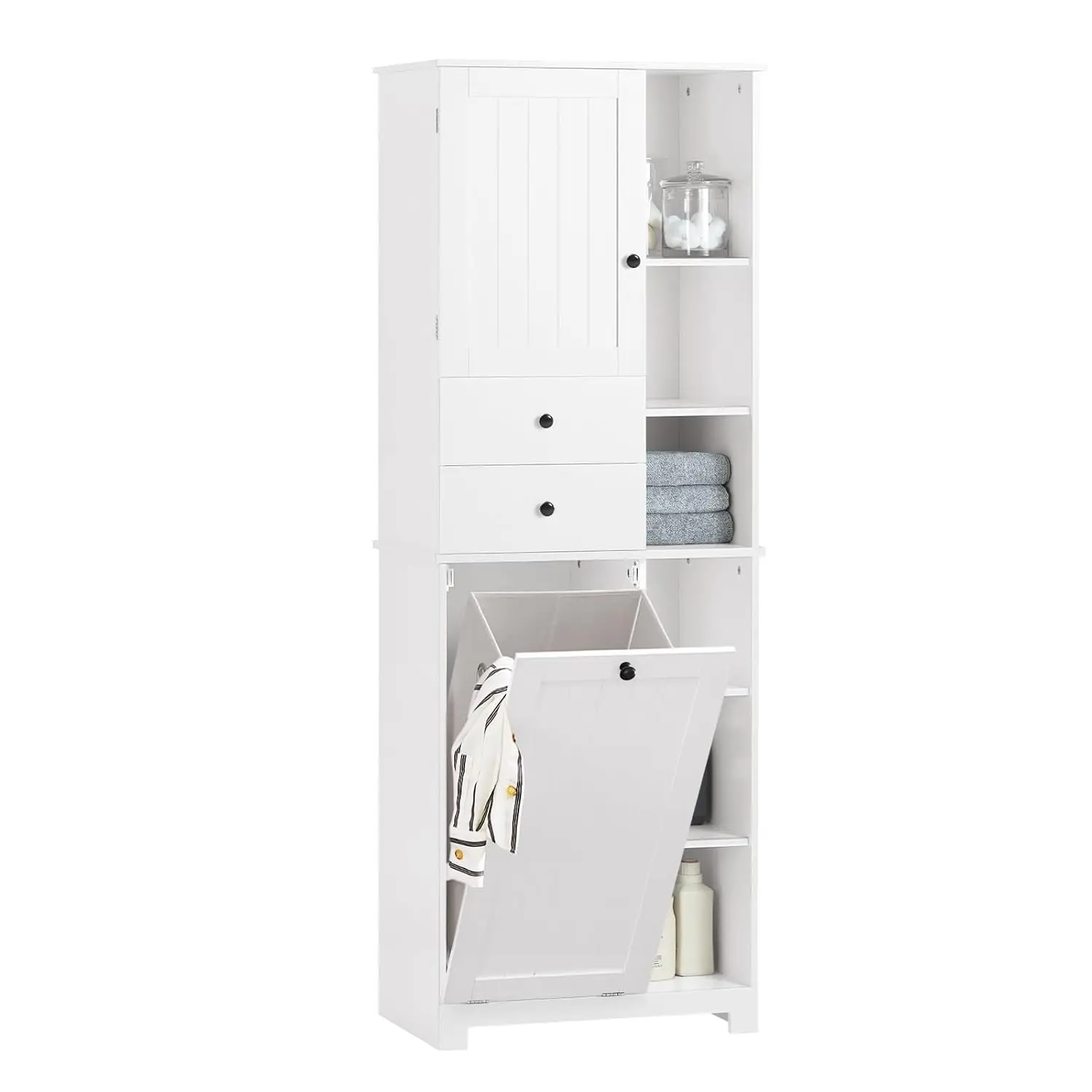 Tilt Out Laundry Hamper Cabinet Tall Storage Organizer Bathroom Bedroom 23.6x14.6x67.3in White, Customized
