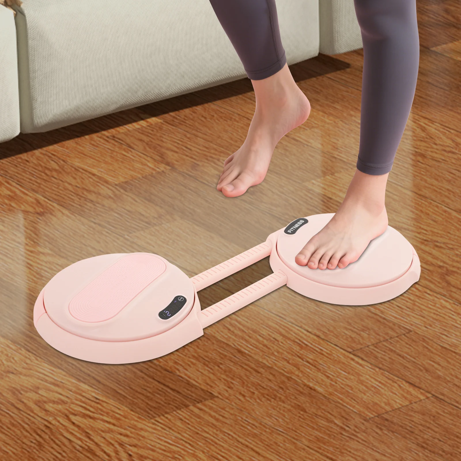 لوحة ABS Ab Twister، تعديل طول قرص الخصر المستدير باللون الرمادي/الوردي لممارسة Ab