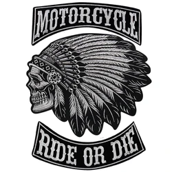 Skeleton Indian Tribe Savage Feather Appliques Punk Style Skull Embroidery Letter Patches Iron on Apparel DIY Jacket Acessories