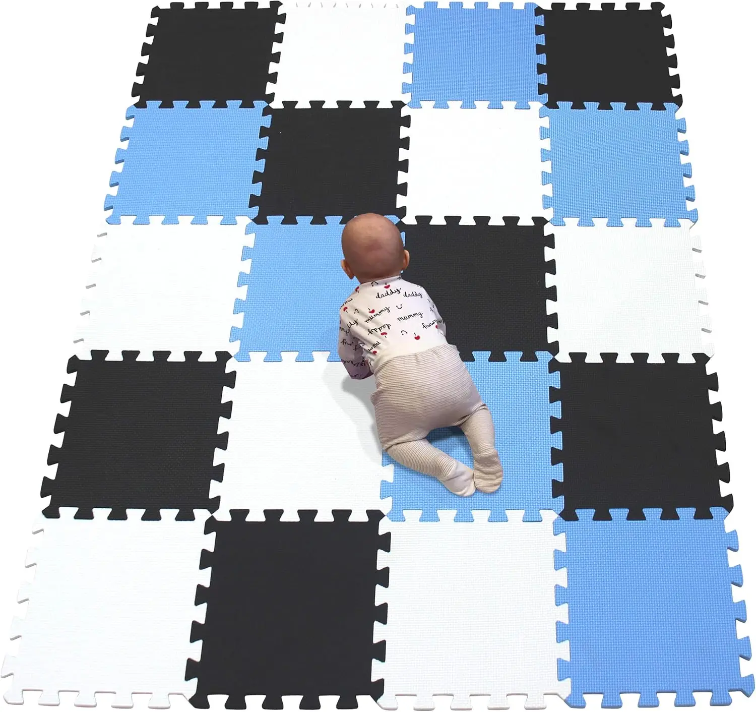 20Pc 30 x 30 x 1cm 10mm Thicknes Kids Playmat Floor Matting Foam Garden Fitness Nursery Mat White Black Blue