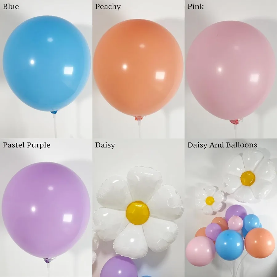 طقم قوس بالونات الخوخ الأزرق مكون من 119 قطعة مع بالونات زهرة الأقحوان الوردية الباستيل مثالية لتزيين أعياد ميلاد الفتيات