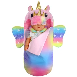 Soft Cozy Doll Sleeping Bag with Eye Mask Rainbow Wings Design for 10-18 Inch Dolls Adorable Travel Accessories