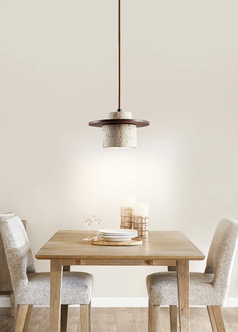 Stone Pendant Light Round Wood