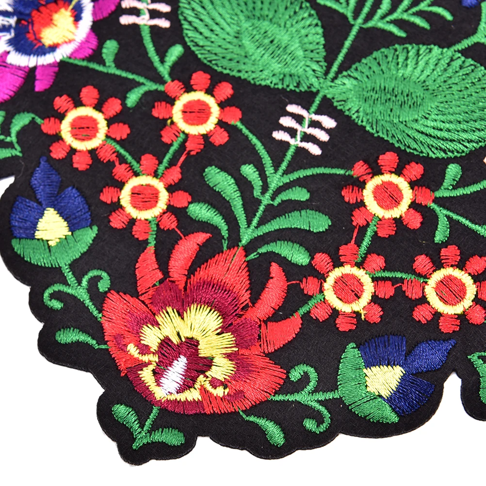 1pc Large Heart Flower Patch 3D Embroidery Applique Iron on Patches for Clothing Accessories Ethnic DIY Apparel Sewing Supplies