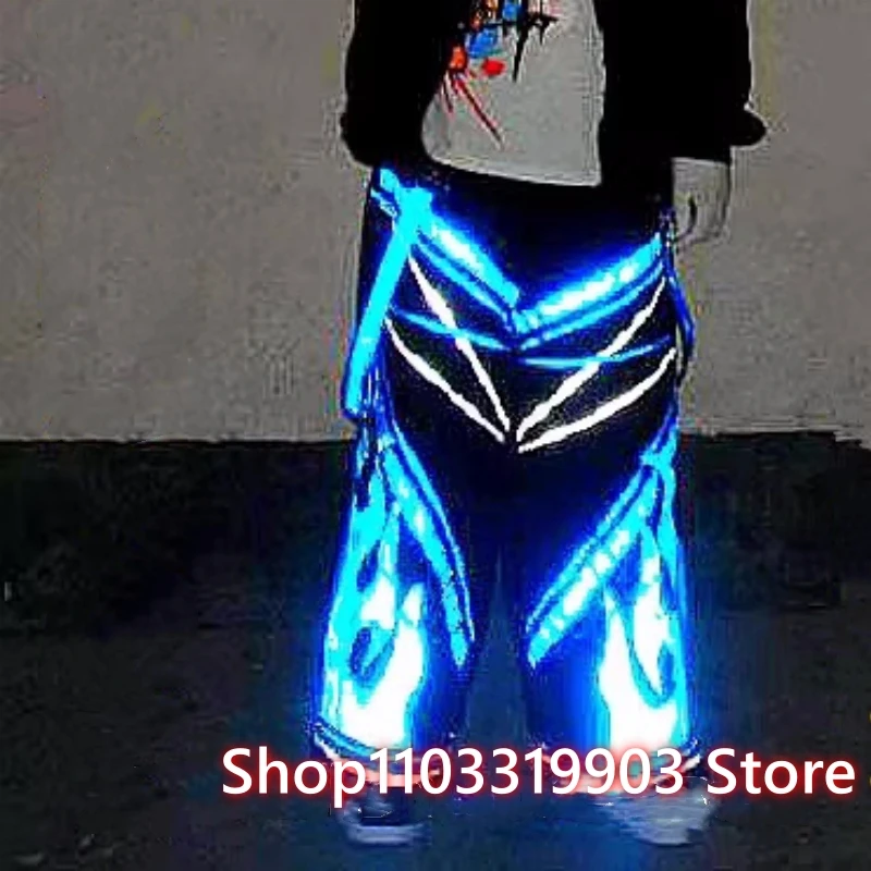 Melbourne Ghost Step Танцевальные брюки Синий огненный узор Прогулка Флуоресцентные светоотражающие светящиеся брюки Танцевальные брюки Street Cool Melbourne Ghost Step Танцевальные брюки Синий огненный узор Прогулка Флуоресцентные светоотражающие светящиеся брюки Танцевальные брюки Street Cool