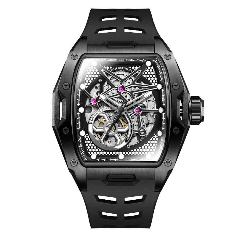 2026 Daniel Gorman Automatic Watch Skeleton Barrel Case Luminous Waterproof 50M Silicone Strap Mechanical Sports Watch