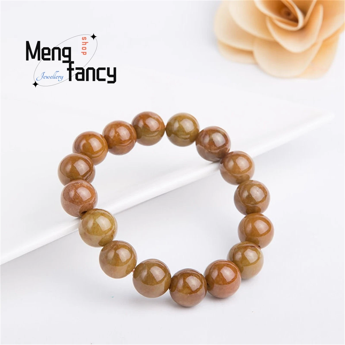 Natural Myanmar Red Yellow Jadeite Round Bead Bracelet Simple Generous Individual Retro Ethnic Fashion Men Women Fine Jewelry