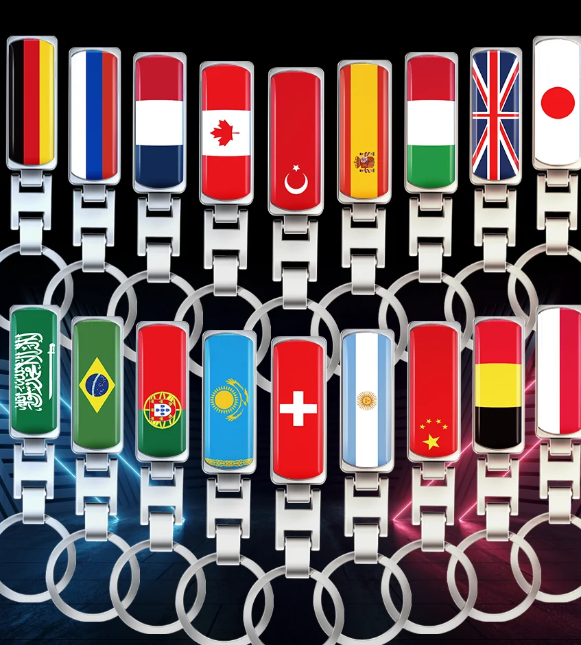 1Pcs Car Styling 3D Metal Epoxy Emblem Australia Brazil Belgium Poland Germany Nationl Flag Keychain Key Rings Gifts Accessories