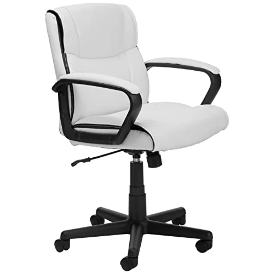 

Office Task Desk Chair with Padded Armrests Mid-Back Adjustable 360 Swivel Rolling 275lb Capacity White Faux Leather