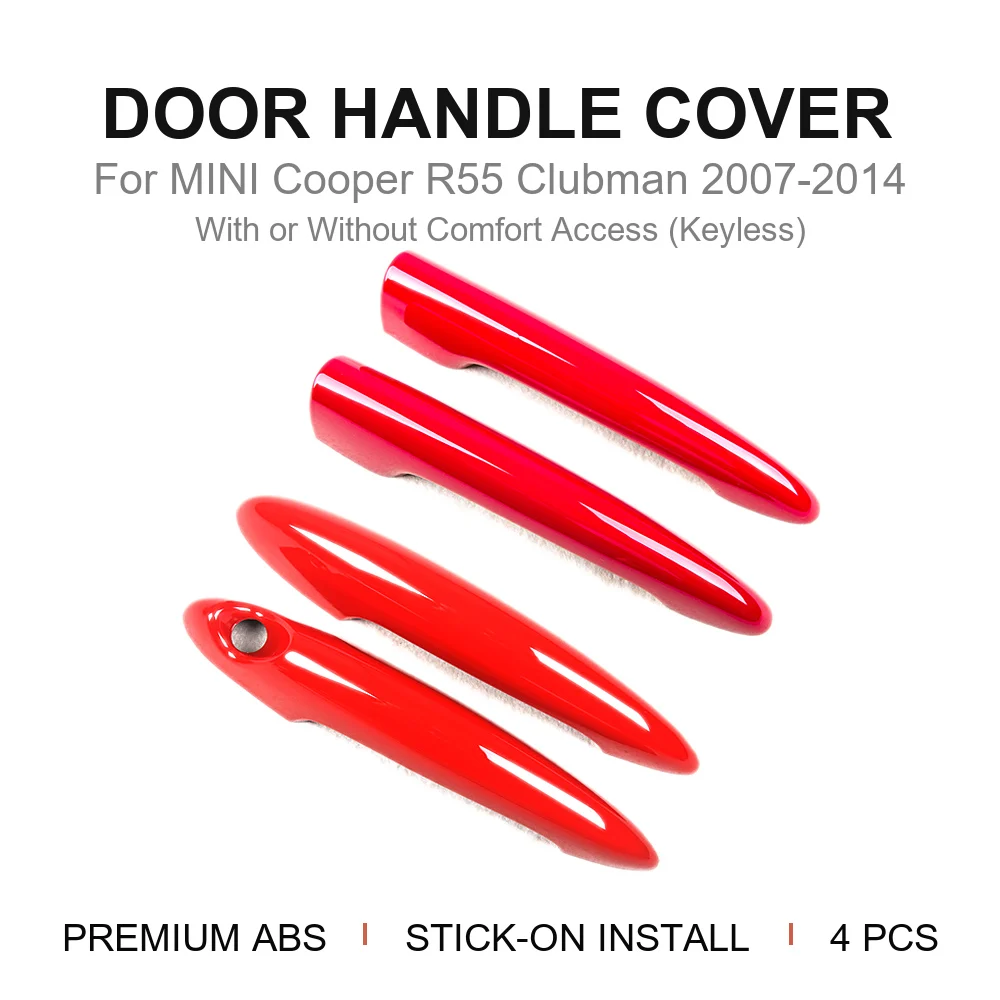 PC Material Solid Color Door Handle Cover Sticker 4pcs Set Stick-on Keyless Non-Keyles For MINI Cooper R55 Clubman 2008-2014