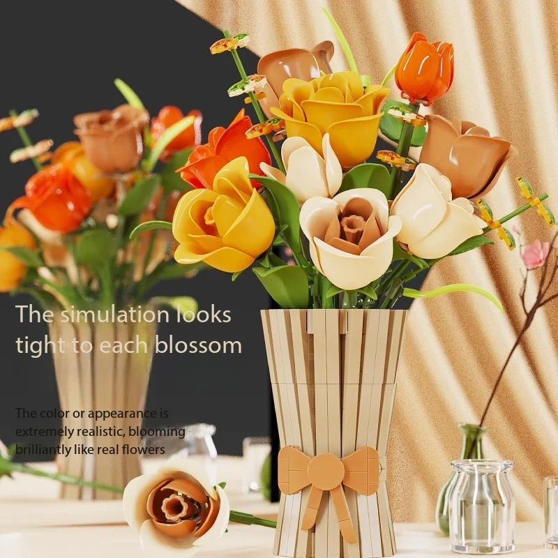 Gift bag bouquet vase decoration romantic assembly diy building block toy decoration birthday New Year gift