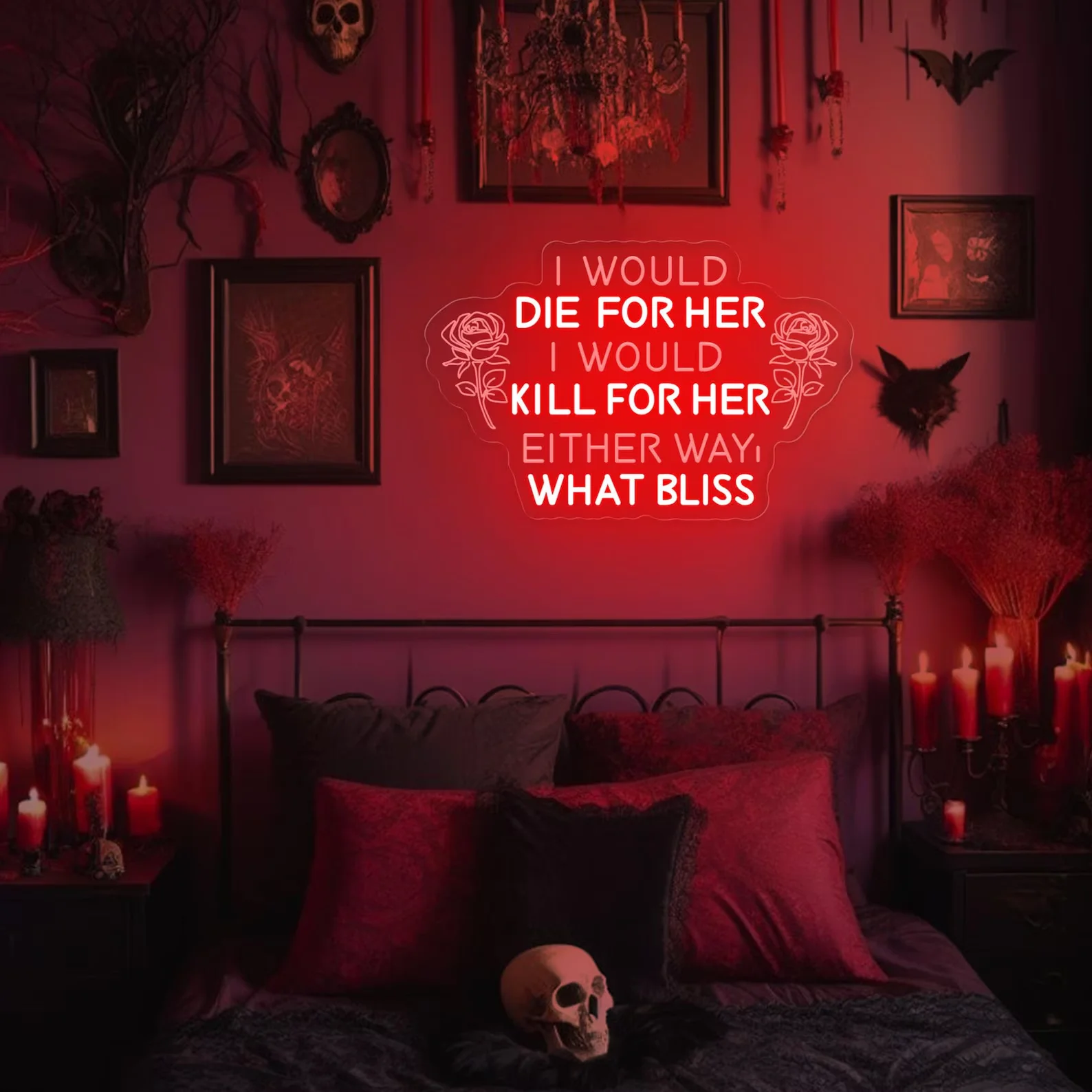 I Would Die For Her Kill For Her Neon Sign,Gothic Wall Art,Goth Home Decor,Macabre Decor,Spooky Wall Art, Gothic Lovers Gift