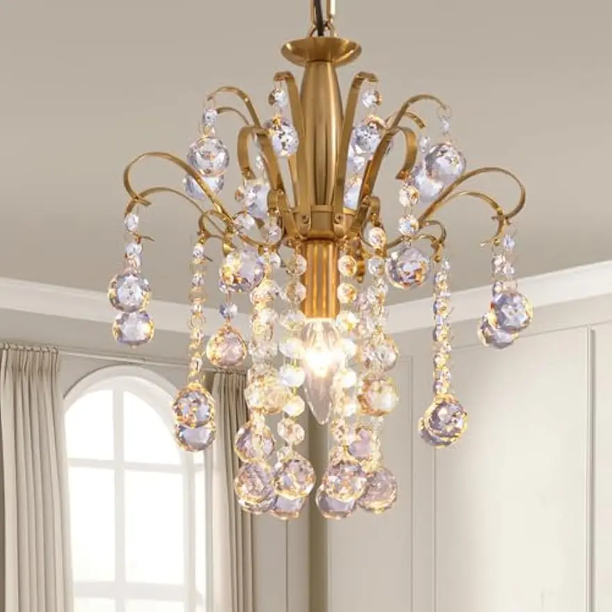 Small Chandelier Light Fixture Mini Gold Crystal Chandeliers E12 Base for Hallway Closet Entryway Foyer Bathroom Chandeliers