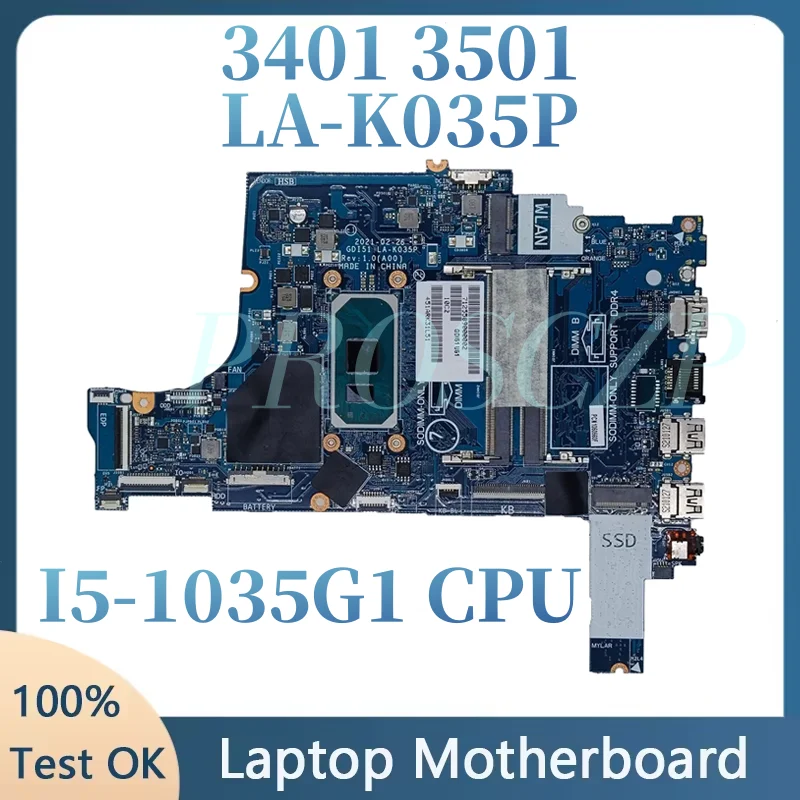 2VK51 02VK51 LA-K035P para DELL INSPIRON 15 3501 com placa-mãe para laptop Intel Core i5-1035G1 15.6” DDR4 Notebook PC Mainboard