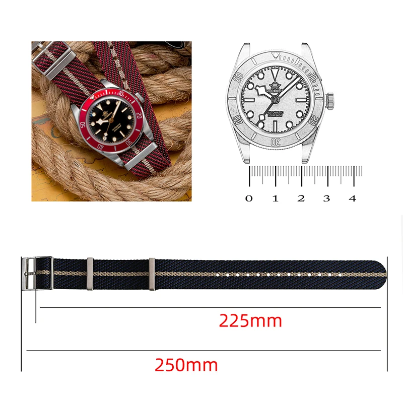 ADDIESDIVE Fashion Men's Watch Band Accessories Fits 20mm Watch Cases 25mm Length Stainless Steel Buckle Replacement Nylon Strap