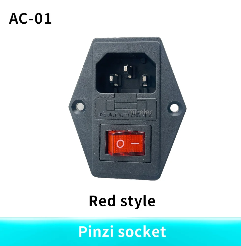 10Pcs 3 Pin IEC320 C14 Inlet Module Plug Fuse Switch Male Power Socket 6A/250V 10A/125V red