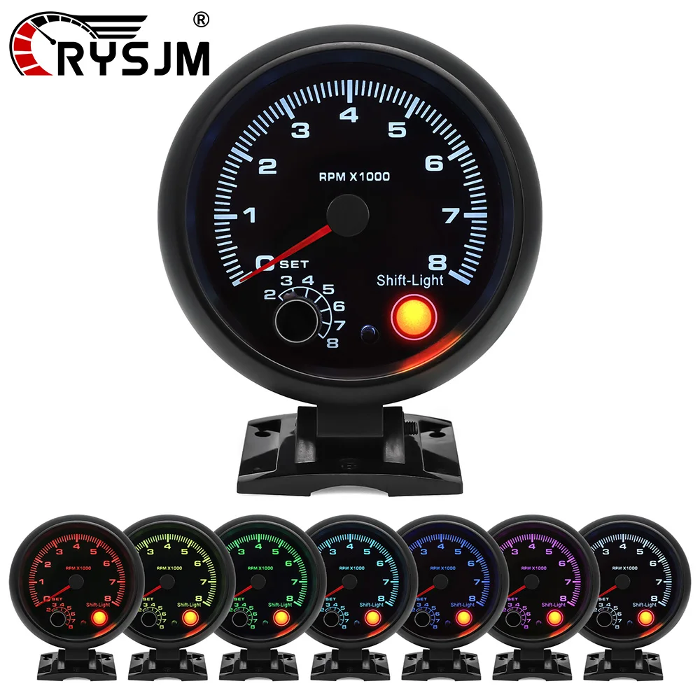 

7 цветов подсветки 95 мм 0-8000 об/мин тахометр указатель автоматический счетчик с сигнализацией переключения света для автомобиля 12 В грузовика 4/6/8 цилиндра