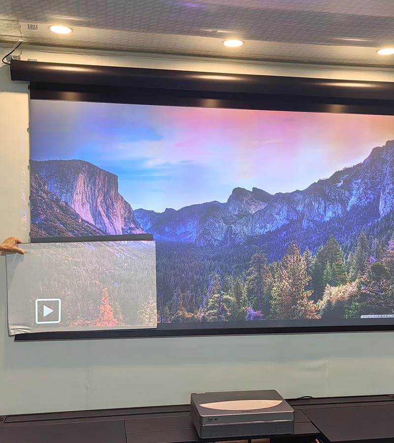 Electric Drop Down ALR Black Grid UST Projection Screen Wall Mount 150
