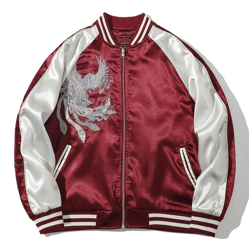 Yokosuka Zhuque Embroider Jacket Outwear Men and Women Couple Slish Baseball Uniform Phoenix Youth  Sle Fall and Win...