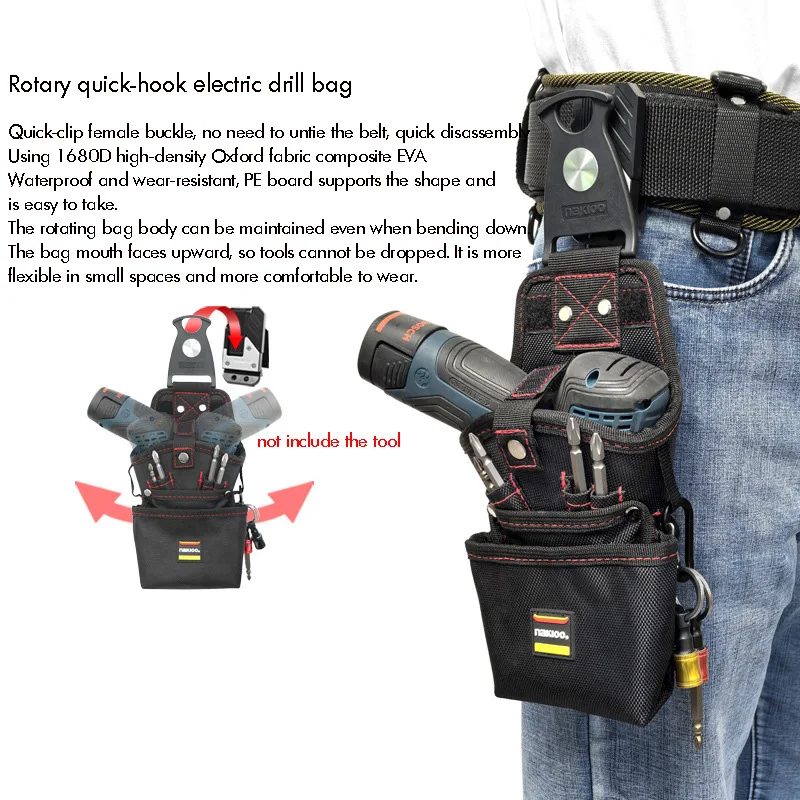 New Rotatable Drill Quick-hanging Tool Bag Tool Belt Organizer for  Electrician Tool Man Gift Waist Bag Hang Drill Bag