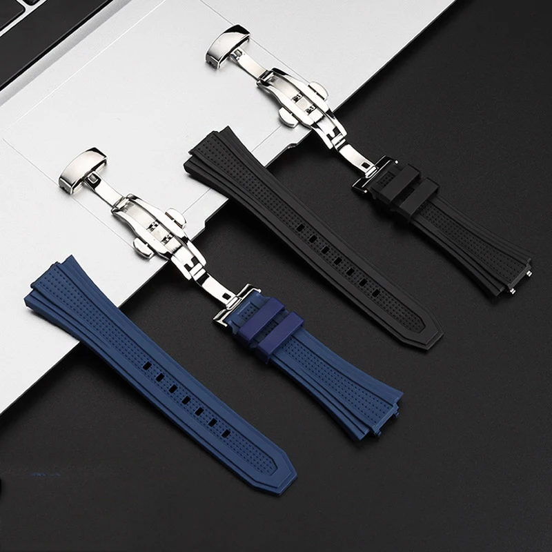 Fluororubber Rubber Watch Strap 26x18mm For Zenith Watch DEFY Series SKYLINE 03.9300 03.9302 Steel Linker 41mm Dial Bracelet