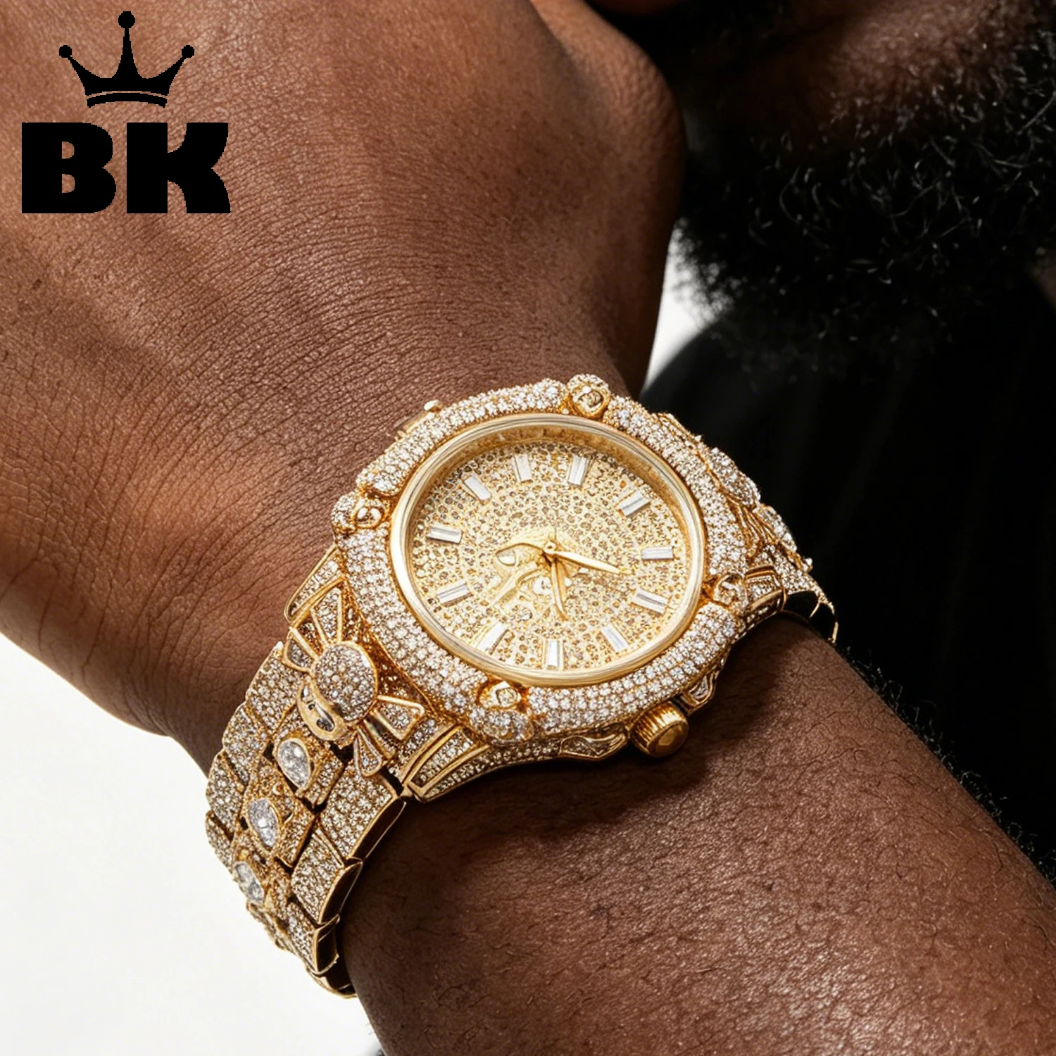 THE BLING KING Iced Out Skull Hip Hop Watch Japan 7T35 Movement 30M Waterproof Halloween Holiday Birthday Gift for Men Women