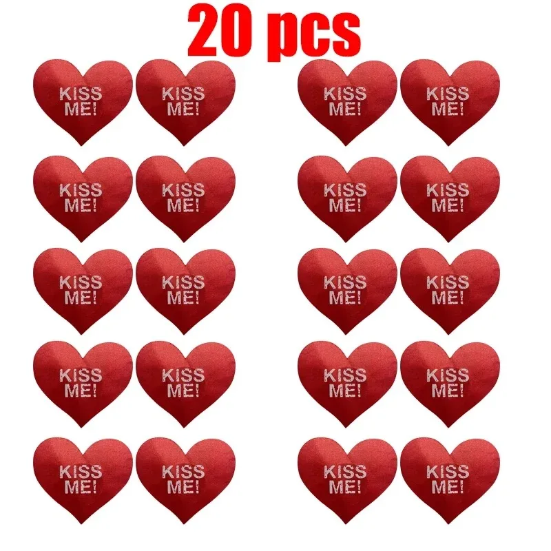 

20 Pcs Red Women Heart Kiss Me Shape Self-Adhesive Disposable Satin Nipple Cover Breast Pasties Stickers for Strapless Clothes