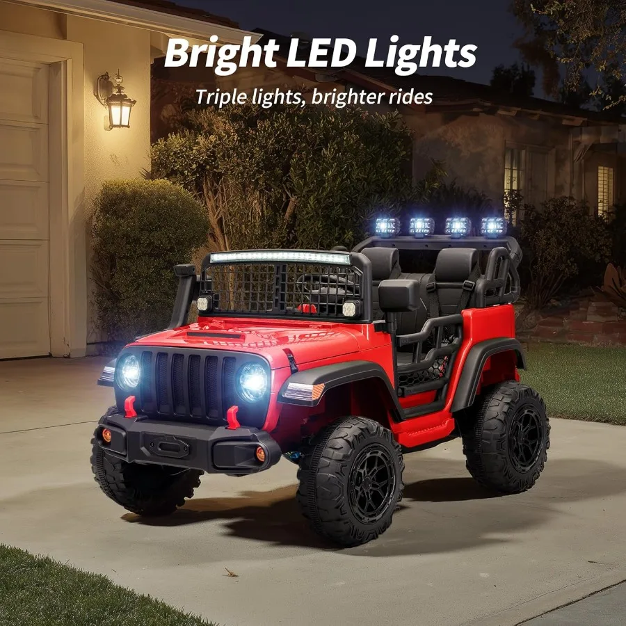 لعبة ركوب بمقعدين على سيارة 12 فولت سيارة كهربائية لـ 4-8 مع سعة تحكم عن بعد 110 رطل LED - أحمر