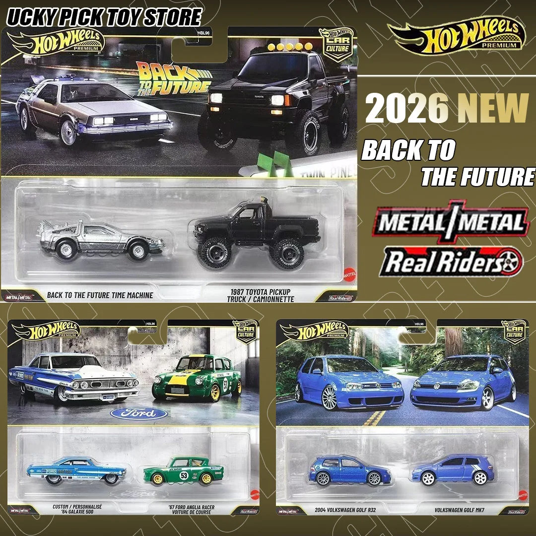2026 Hot Wheels HBL96 Back To The Future Premium Exclusive 2-Pack Set Volkswagen Golf Ford Anglia Car Culture Toy Vehicles