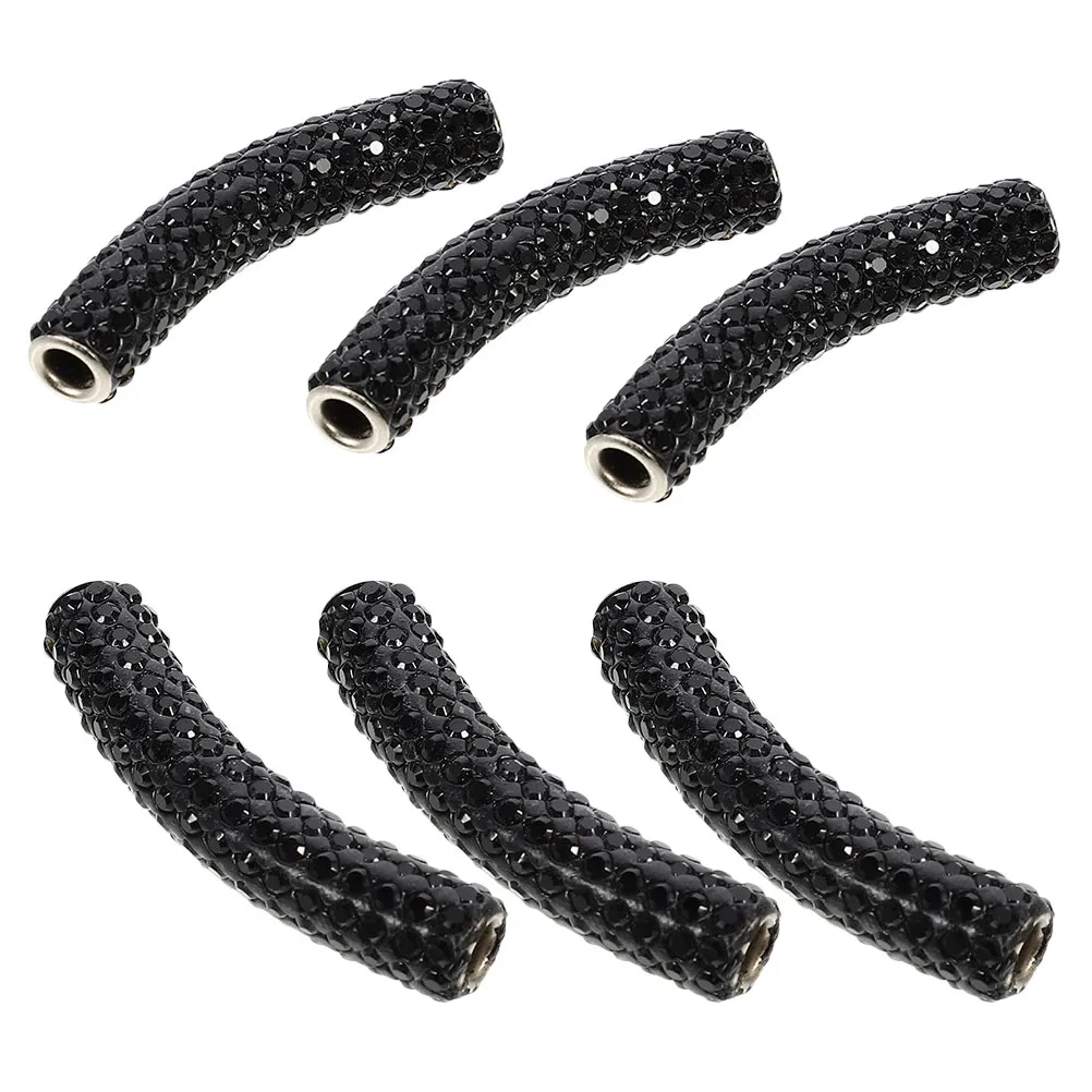 

Rhinestone Curved Noodle Tube Beads Large Hole Sparkling Long Metal Spacer Beads for Jewelry Making Curved Brass Tube