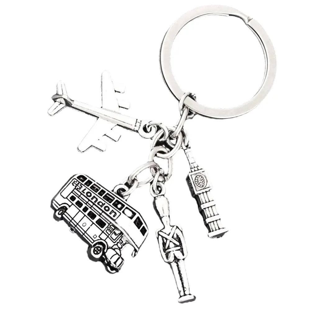 

Alloy Key Ring Heart Shaped Travel Plane Silver Rings Pendant Keychain Accessories Metal Keychain Souvenir Theme Bus