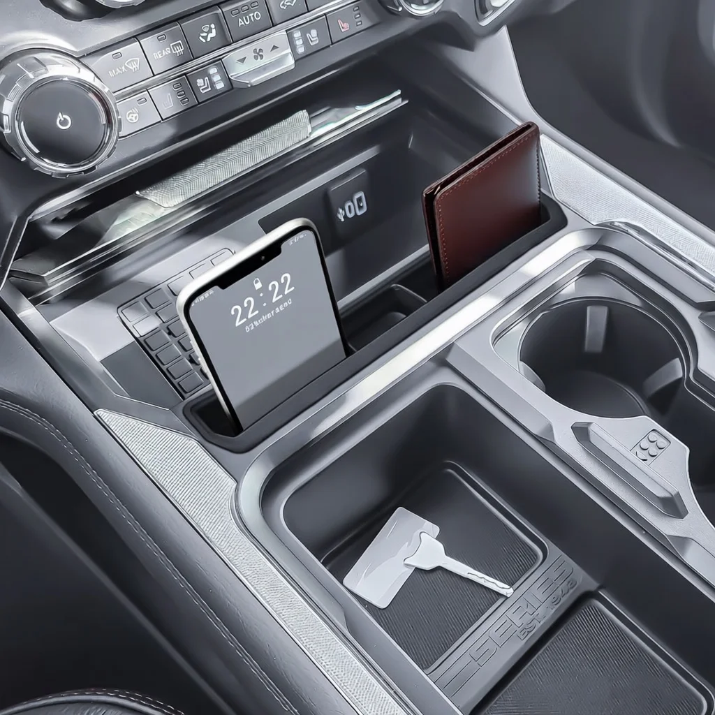 

Middle Center Console Phone Holder for 2023 2024 2025 2026 Ford F250 F350 F450 F550 Pocket Insert Storage Stand Holder Organizer