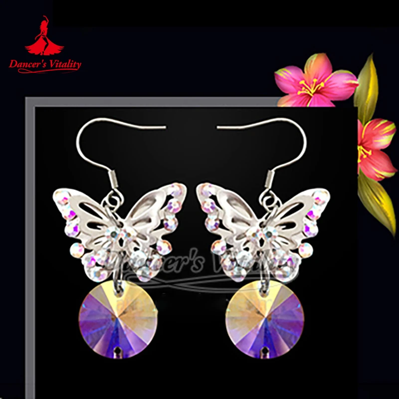 Latin Ballroom Belly Dance Perform and Competition Clothes Matching Butterfly Shape Earrings Photography Studio Modern Accessory