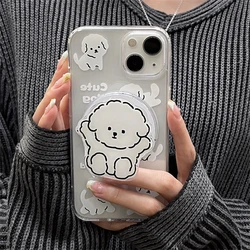 Korean Cute Magnetic Stand Grip Tok Cartoon Puppy Magsafe Phone Case For iPhone 15 14 13 12 11 Promax Plus XSMAX 7 8 Back Cover