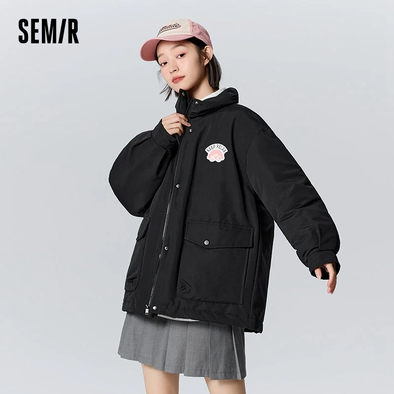 Semir Down Jacket Women Mid-Length Three-Defense Loose 2024 New Winter Printed Thick Coat