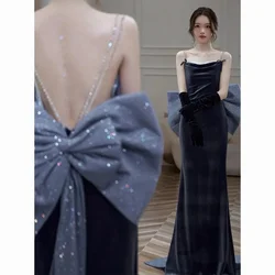 New No. 48 French sling light wedding dress simple niche high-end satin backless fishtail dress skirt out of the door yarn