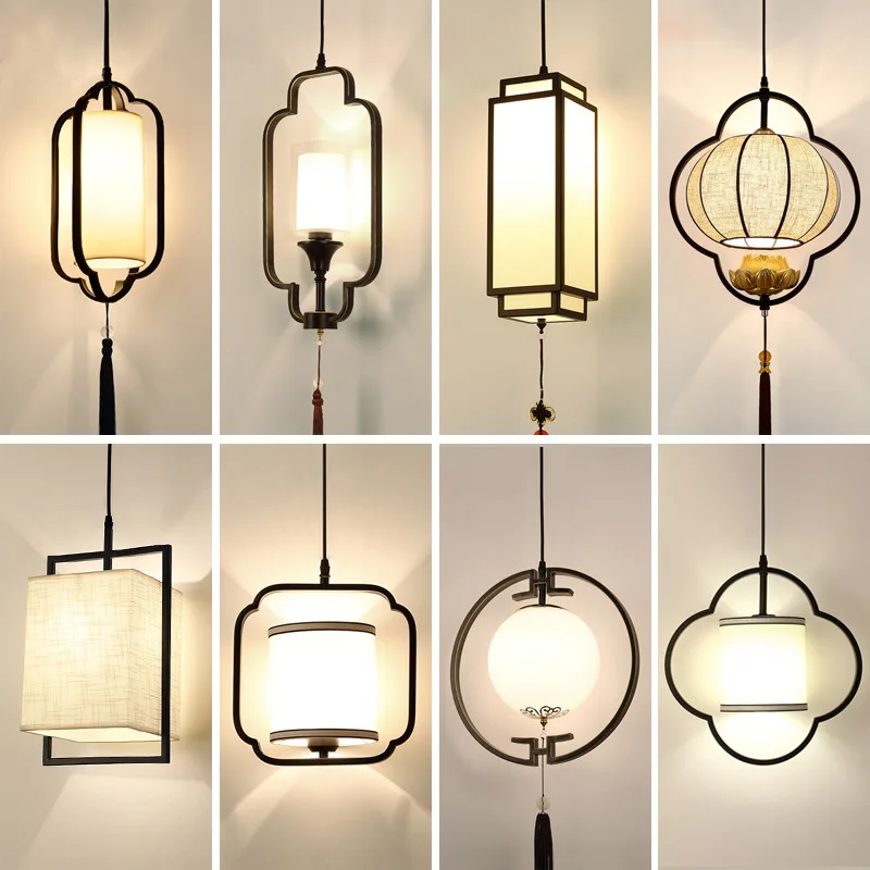 Chinese Lantern Chandelier Iron Fabric Restaurant Pendant Light Nordic Home Decor Bedroom Board Balcony Corridor Bar Led Lights